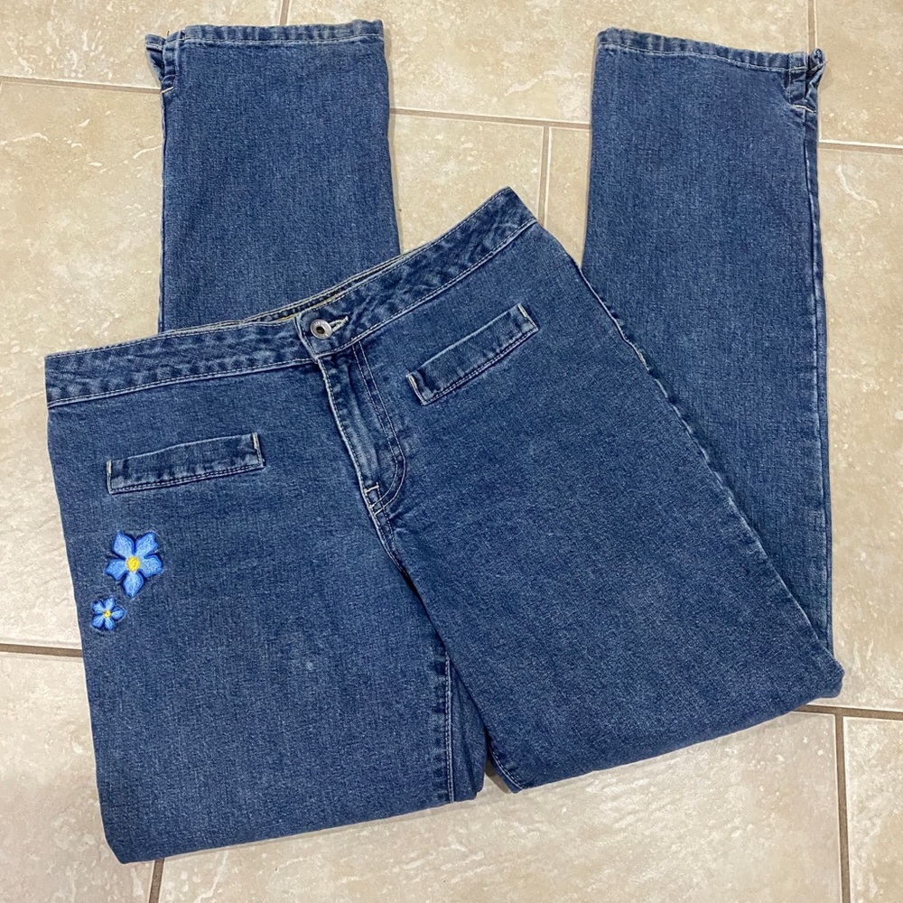 RARE 90s vintage JNCO Girlie Stuff ROSETTE cotton straight jeans sz juniors 7
